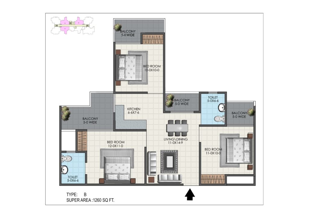 3-BHK-Type-1-1260-Sq.-Ft